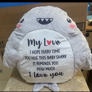 New! Novelty Cute Purple & White Shark Pillow. Gift for any occasion. 15” x 15”.